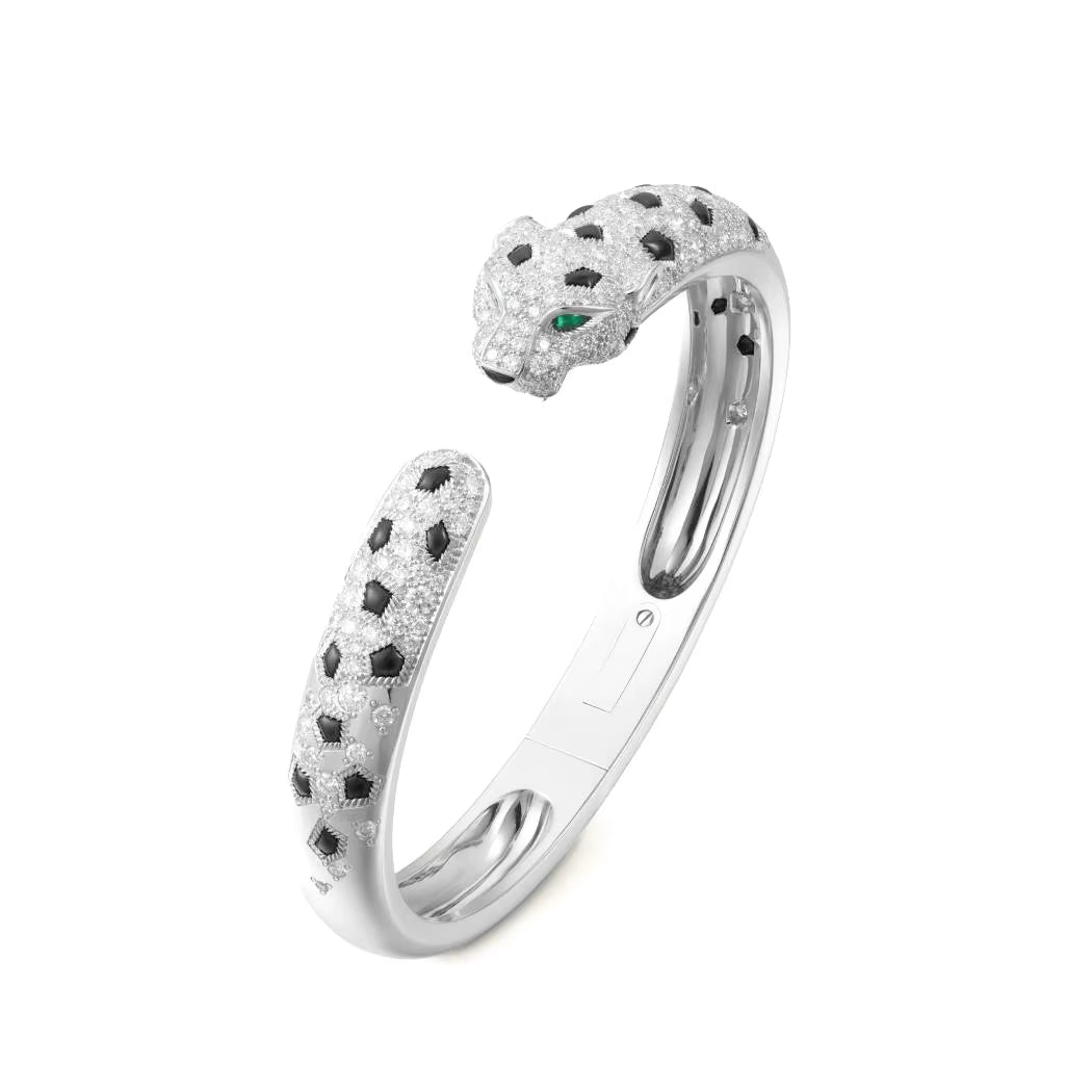 Wholesale Luxury Fashion 925 Silver Leopard Pattern Bracelet Women Flexible Animal Diamond Jewelry Bracelet for Wedding