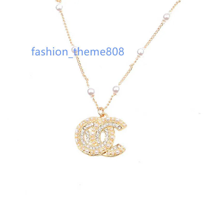 Luxury Women Designer Necklace Choker Chain Crystal Rhinestone 18K Gold Plated C-Letter Pendants Necklaces Statement Wedding Jewelry XL0002