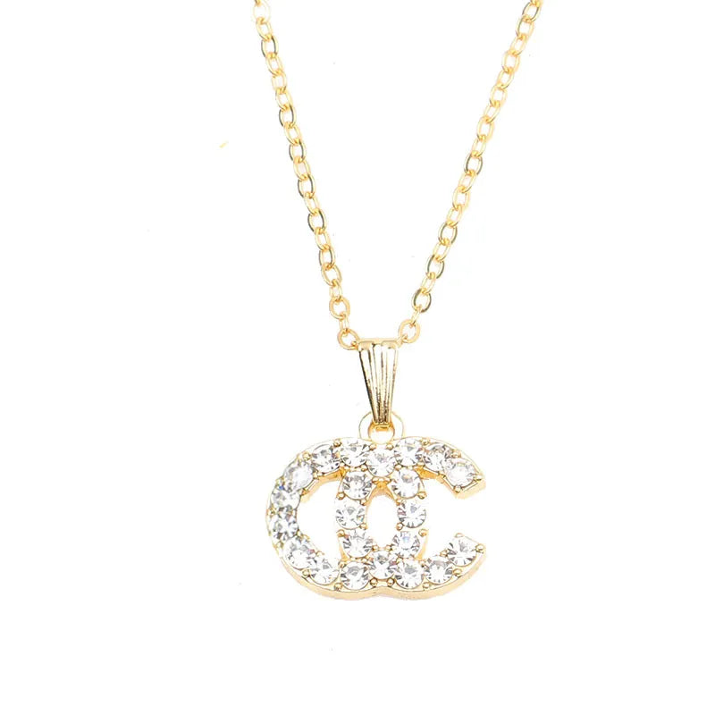 Wholesale Luxury Designer Brand 2023 Necklaces Chain 18K Gold Plated Crysatl Rhinestone Sweater Newklace for Women Wedding