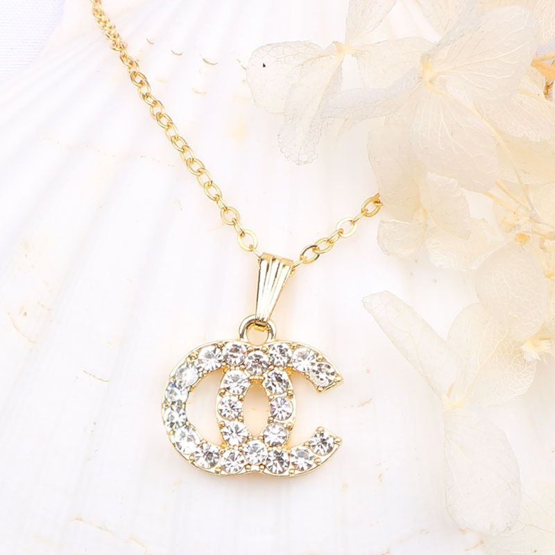 Wholesale Luxury Designer Brand 2023 Necklaces Chain 18K Gold Plated Crysatl Rhinestone Sweater Newklace for Women Wedding