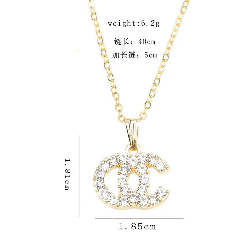 Wholesale Luxury Designer Brand 2023 Necklaces Chain 18K Gold Plated Crysatl Rhinestone Sweater Newklace for Women Wedding