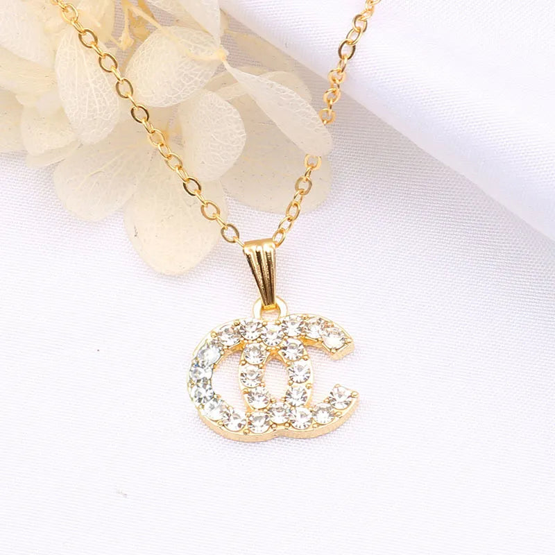 Wholesale Luxury Designer Brand 2023 Necklaces Chain 18K Gold Plated Crysatl Rhinestone Sweater Newklace for Women Wedding
