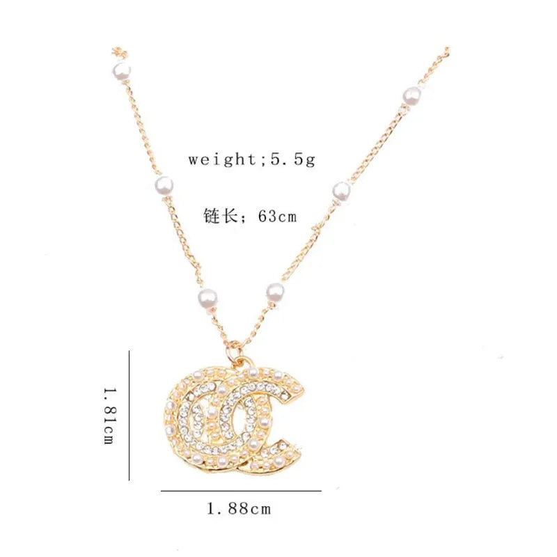 Luxury Women Designer Necklace Choker Chain Crystal Rhinestone 18K Gold Plated C-Letter Pendants Necklaces Statement Wedding Jewelry XL0002