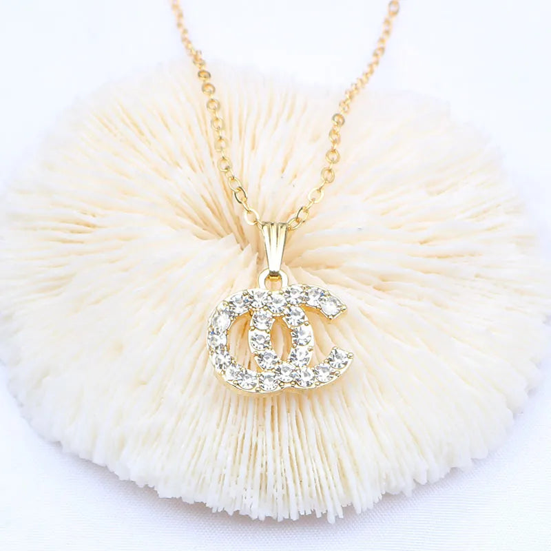 Wholesale Luxury Designer Brand 2023 Necklaces Chain 18K Gold Plated Crysatl Rhinestone Sweater Newklace for Women Wedding