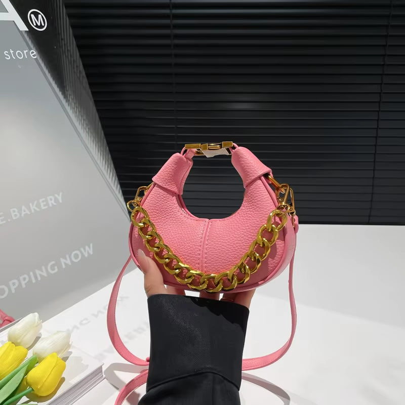 2025 New Trending Candy Color Fashion PU Ladies Mini Handbag Shoulder Crossbody Cute Girls Coin Purse Women Mini Bags with Chain