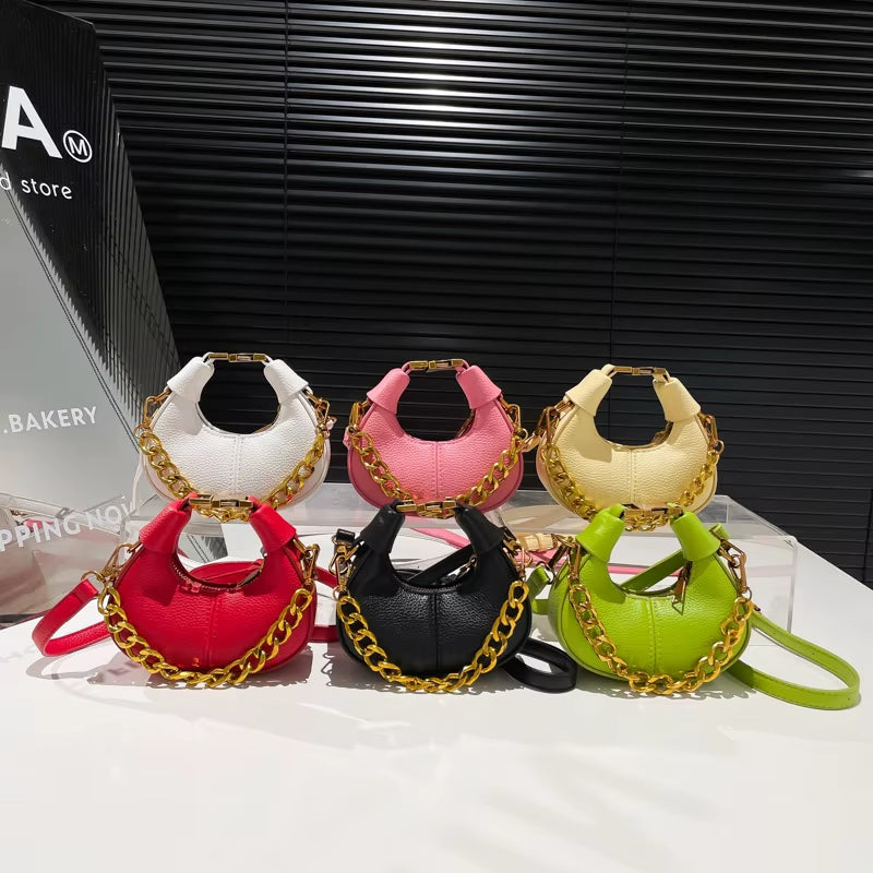 2025 New Trending Candy Color Fashion PU Ladies Mini Handbag Shoulder Crossbody Cute Girls Coin Purse Women Mini Bags with Chain